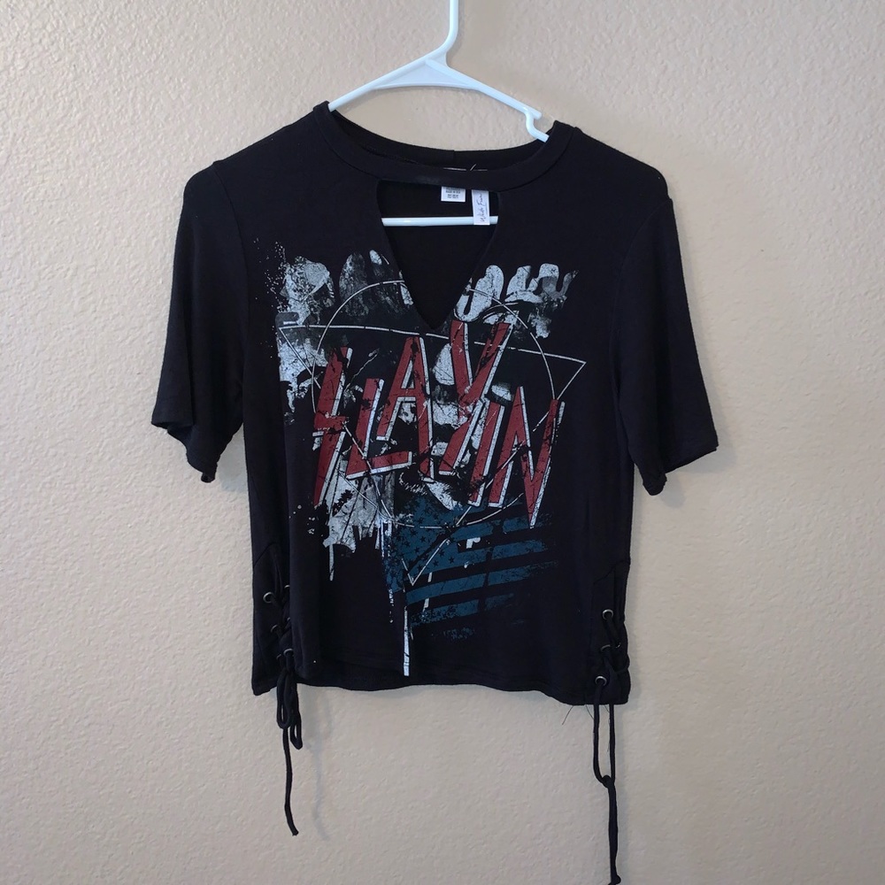 White Fawn Tie-Side Black “Slayin” Tee